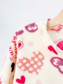 2 件套少女法兰绒睡衣套装，心形和蝴蝶结设计，保暖厚内衣家居服套装，适合女孩，秋冬季 - 彩色 - 查看 5