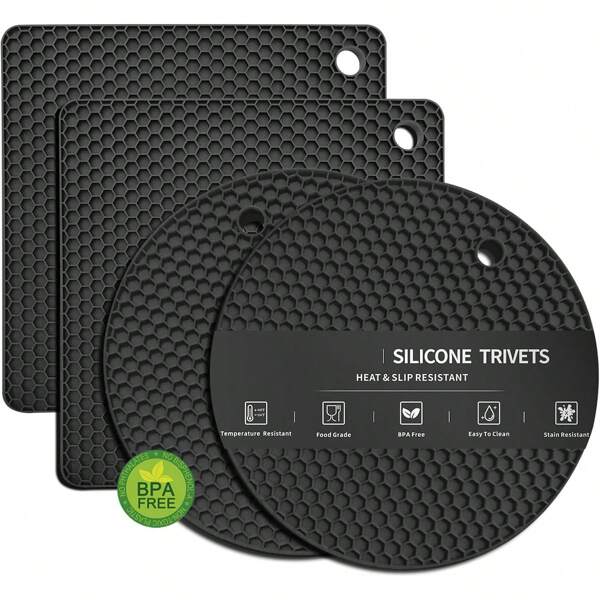 4pcs Black Heat Resistant Placemat Tabletop Coasters