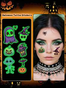 5pcs Halloween Glow-In-The-Dark Stickers, Cartoon Pumpkin, Ghost, Bat Patterns, Waterproof And Sweat-Resistant, Temporary Tattoo Stickers, Unisex, Suitable For Face, Neck, Arms And Other Body Parts, Create Personalized Tattoos - Multicolor - View 2