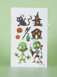 5pcs Halloween Glow-In-The-Dark Stickers, Cartoon Pumpkin, Ghost, Bat Patterns, Waterproof And Sweat-Resistant, Temporary Tattoo Stickers, Unisex, Suitable For Face, Neck, Arms And Other Body Parts, Create Personalized Tattoos - Multicolor - View 11