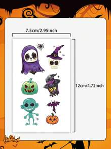 5pcs Halloween Glow-In-The-Dark Stickers, Cartoon Pumpkin, Ghost, Bat Patterns, Waterproof And Sweat-Resistant, Temporary Tattoo Stickers, Unisex, Suitable For Face, Neck, Arms And Other Body Parts, Create Personalized Tattoos - Multicolor - View 6