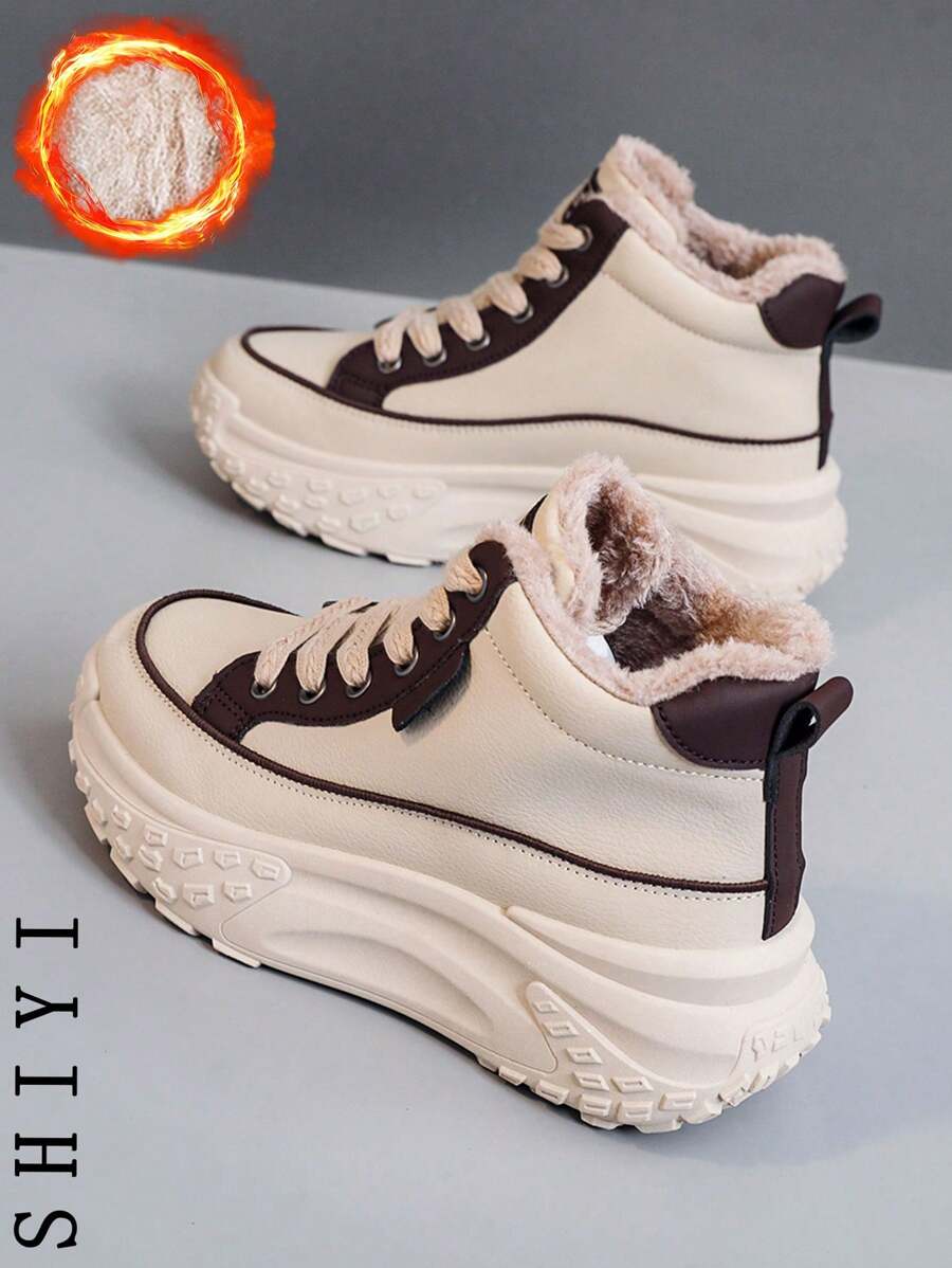 2025新款女士雪地靴，加厚保暖内衬，时尚百搭，学生休闲运动鞋，黑色、棕色、银色、白色可选，厚底靴