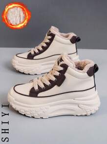 2025新款女士雪地靴，加厚保暖内衬，时尚百搭，学生休闲运动鞋，黑色、棕色、银色、白色可选，厚底靴 - 棕色 - 查看 3