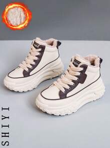 2025新款女士雪地靴，加厚保暖内衬，时尚百搭，学生休闲运动鞋，黑色、棕色、银色、白色可选，厚底靴 - 棕色 - 查看 4