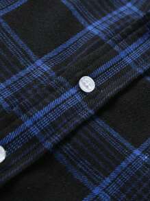 Men's Front Button Closure Long Sleeve Plaid Casual Shirt, Fall - Blue - View 4