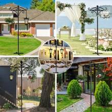 2 Pack 92in Adjustable High Rust-Resistant Shepherd Hook, Bird Feeder Pole, Outdoor Garden Stakes, For Hummingbird Feeder/ Plant Baskets, Hanging Outdoor Solar Lights, Lanterns, Flower Baskets, And Bird Feeders - 黑色 - 查看 9