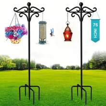 2 Pack 92in Adjustable High Rust-Resistant Shepherd Hook, Bird Feeder Pole, Outdoor Garden Stakes, For Hummingbird Feeder/ Plant Baskets, Hanging Outdoor Solar Lights, Lanterns, Flower Baskets, And Bird Feeders - 黑色 - 查看 5