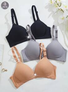 Juego de 3 brasieres cómodos y ventilados inalámbricos, con copa suave y sólida, ropa interior para mujer