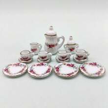 Bộ ấm trà sứ mini 15 món tinh tế | Hoa hồng thanh lịch, pháo hoa, mèo, cánh hoa, chấm bi xanh, hoa và các mẫu thiết kế khác | Đồ trang trí thiết yếu cho năm mới, giáng sinh và nhà búp bê, quà tặng cao cấp, Halloween, đồ trang trí Halloween - Nhiều màu - Xem 14