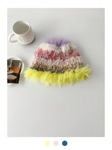 1 件女式彩虹扎染条纹毛边针织渔夫帽，韩式无檐便帽，适合冬季秋季日常佩戴 - 彩色 - 查看 13