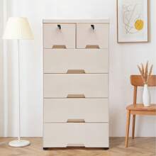 Bedroom 6Drawer Dresser Storage Organizer Chest Of Tower Closet Nightstand White Plastic Drawers Dresser, Storage Cabinet With 6 Drawers, 20" Wx14 Dx40 H Closet Drawers Tall Dresser Organizer With 4 Wheels For Clothes,Playroom,Bedroom,Kitchen Storage Furniture - 米色 - 查看 1