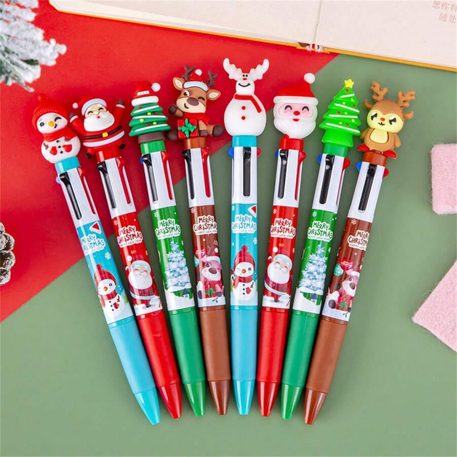 4Pcs/Set 3D Cute Santa Reindeer 4-In-1 Multi-Color Ballpoint Pen - Christmas Student Stationery & Holiday Gift Class Prize (2026 New Style) - Christmas - View 1
