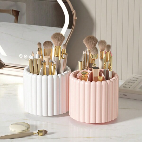 1pc 360° Rotating Makeup Brush Desktop Organizer, Large Capacity Cosmetic Storage Box For Dressing Table Office Desk, Student Stationery Pen Holder,Multifunctional Bathroom Makeup Storage Box ,Gift For Girlfriend,Mother,Festival