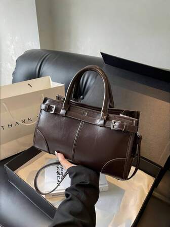 New Fashionable Handbag, Simple And Elegant Messenger Bag, PU Leather, Versatile Vintage Urban Chic Tote Bag, Women Shoulder Bag, Daily Shopping Crossbody Bag, Retro Inspired Bag For Women