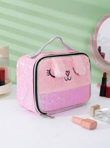 1 件粉红猫图案化妆包，大容量旅行化妆包，便携式手提包，多功能涤纶面料洗漱包，适合女士、居家和旅行 - 淺粉色 - 查看 2