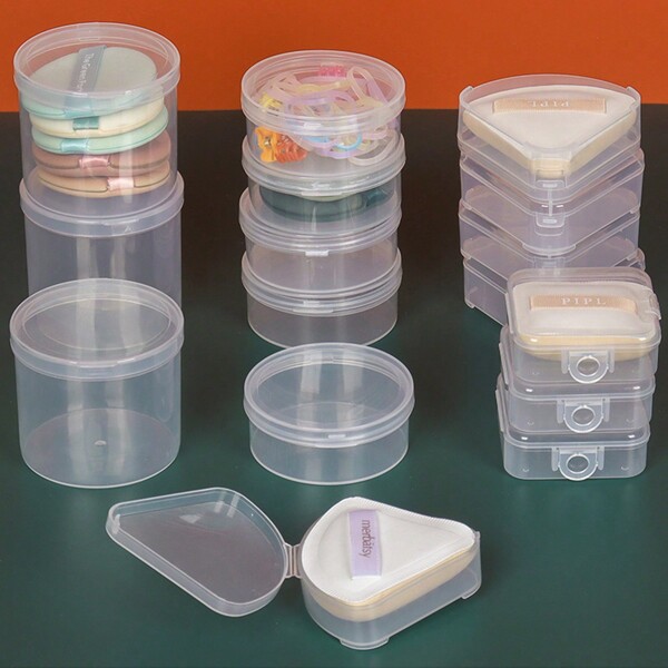 1/4/6 Stück Multi-Größen Transparente Hülle, Make-up Schwamm Halter & Schutz, Verstärkter Staubschutzkasten, Angelzubehör Aufbewahrung, Kleine Werkzeug Plastikbox, Mini Teile & Schmuck Organizer, Tragbare kompakte PP Puderpuff Hülle mit Deckel, Wiederverwendbare Staubdichte Make-up Tasche, für das Reisen geeignet (Transparent)