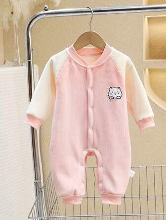 1pc Baby Unisex Fluffy Cartoon Thermal Interlock Jumpsuit, Suitable For Home, Birthday, Outings, Photoshoot, Long Sleeve, Autumn/Winter New Release