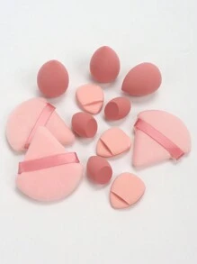 12pcs All-Purpose Makeup Sponges Set Consisting Of 3 Triangular Powder Puffs, 3 Mini Air Cushion Powder Puffs, 3 Water Drop Shaped Makeup Sponge, And 3 Mini Makeup Sponge. Suitable For Liquid Foundation, Powder Foundation, And Concealer Cream. Suitable For All Skin Types. - Multicolor - View 4