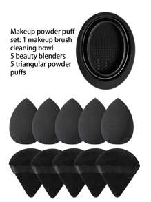 58件套化妆刷套装，包含30支化妆刷、5个化妆海绵、5个三角化妆海绵、2个卸妆粉扑、2个化妆腕带、1个化妆发带、5个迷你化妆海绵、1个睫毛夹、1个化妆刷清洁碗、1个防水化妆包。