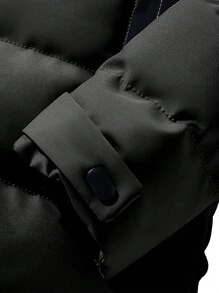 Boyfriend Style Men's Thick Mid-Length Hooded Casual Jacket With Drawstring, Pockets, Windproof And Waterproof, -Padded, Winter Boyfriend Style Men Clothes Daily Outfit Padded Jacket Puffer Jacket Christmas Gifts Christmas Clothes Cold Weather Clothes - Black - View 10