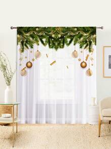 1pc "New Choice Of Holiday Decoration: Christmas Themed Curtain, Adds Warm Ambiance To Your Home!"