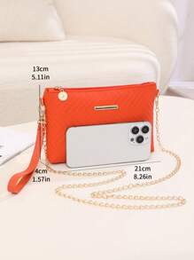 Mini Orange PU Leather Simple Solid Color Shoulder Handbag & Crossbody Chain Bag - Orange - View 6