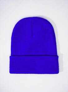 1pc Y2K Style Acrylic Plain Knitted Beanie Hat, Outdoor Cold Weather Casual Warm Cap For Daily Commute Halloween Fall Outfit - Light Board - View 3