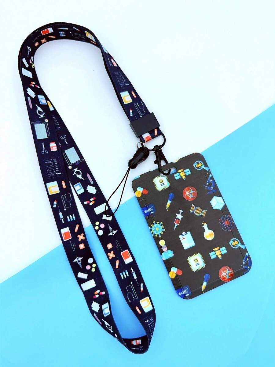 1 件黑色医生/护士药丸设计挂绳卡夹、钥匙扣硬质身份证盒 - 彩色 - 查看 1
