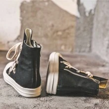 Five Star Platform Canvas Shoes, Couples 24 New Spring And Autumn, All Personality Street Fashion Shoes Hip Hop High Top Shoes, Men And Women - Black - View 5