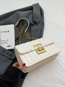 1 件女士刺绣条纹时尚锁扣方形钱包配彩色链条，适合约会和礼物