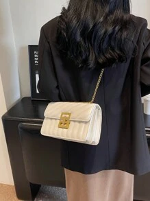 1 件女士刺绣条纹时尚锁扣方形钱包配彩色链条，适合约会和礼物