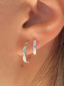 CLICK SILVER PLAIN HOOP EARRING TRIO KIT - 銀色 - 查看 7
