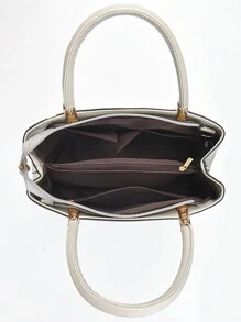 PLANEE Combo Bag, Elegant Zipper Handbag, Fashionable Handbag For Women, PU Leather Large Capacity Handbag For Women, Office And Work Shoulder Bag For Women, Complete Work Shoulder Bag, Geometric Pattern Wallet Set, Best Mother Day Gifts Ever - Light Grey - View 4