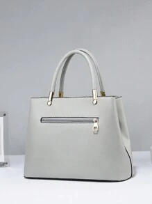 PLANEE Combo Bag, Elegant Zipper Handbag, Fashionable Handbag For Women, PU Leather Large Capacity Handbag For Women, Office And Work Shoulder Bag For Women, Complete Work Shoulder Bag, Geometric Pattern Wallet Set, Best Mother Day Gifts Ever - Light Grey - View 6