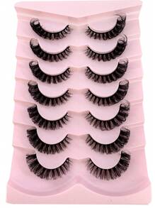 7 Pairs/Pack DD Curl Russian Lashes Voluminous Fake Eyelashes Thick Curly Fluffy Volume False Eyelashes Artificial 3D Mink Lashes Cat-Eye Look Wispy 8D Volume Fake Eyelash Strips Eye Lifting Look Extension Full Eyelash Strip To Lengthen And Volumize The Outer Corner Of Your Eye For Beauty Makeup - 黑色 - 查看 2