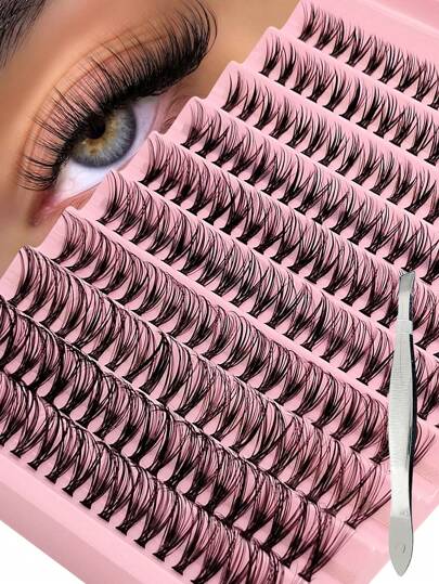 Asiteo Asiteo 200 pezzi Kit di estensioni ciglie fai-da-te con pinzette per ciglie, ciglie a grappolo 30D individuali riutilizzabili dall'aspetto naturale, ciglie finte adatte ai principianti, grappoli di ciglie, ciglie individuali, ciglie, ciglie finte