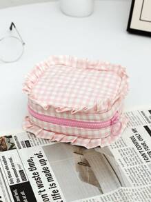 1-częściowa, kraciasta, falbankowa torba do przechowywania kosmetyków, podpasek, przenośna kosmetyczka, kraciasta kosmetyczka, zestaw w kratkę, torba do przechowywania pędzli kosmetycznych, damska torebka, kosmetyczki, duża pojemność, puszysta, kratkowana, ośmiokątna kosmetyczka, kosmetyczka do przechowywania szminek, prezent ślubny, druhna, prezent dla mamy, prezent urodzinowy, prezent na Boże Narodzenie, prezent dla przyjaciół i nauczycieli, wystrój domu, łazienka, salon, sypialnia, wystrój - Różowy - Zobacz 15