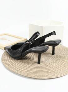 Fall/Winter Women's Black High Heel Sandals, Mary Jane Shoes, Kitten Heels Formal Dress Shoes, Backless Slip-On Pumps,Elegant,Party - Black - View 4