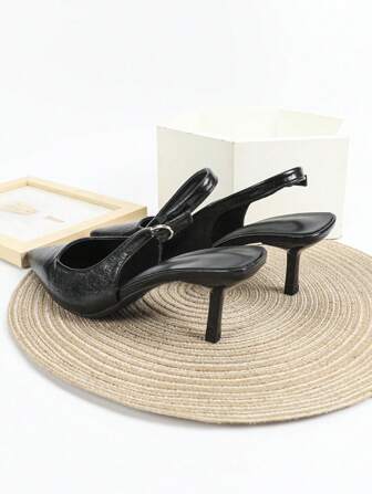 秋冬女士黑色高跟凉鞋，玛丽珍鞋，猫跟正式礼服鞋，无后跟套脚鞋，优雅派对鞋