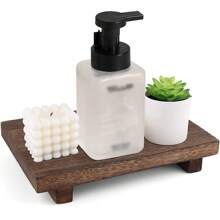 木质底座，用于放置管道、质朴的肥皂盒和植物架，用于放置浴室和厨房里的蜡烛、瓶子、化妆品和客用毛巾的装饰托盘 - 胡桃色 - 查看 3