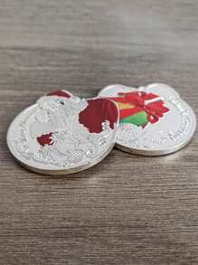 圣诞装饰 1 件圣诞老人金属浮雕纪念币，感恩节和圣诞节礼物 - 彩色 - 查看 4