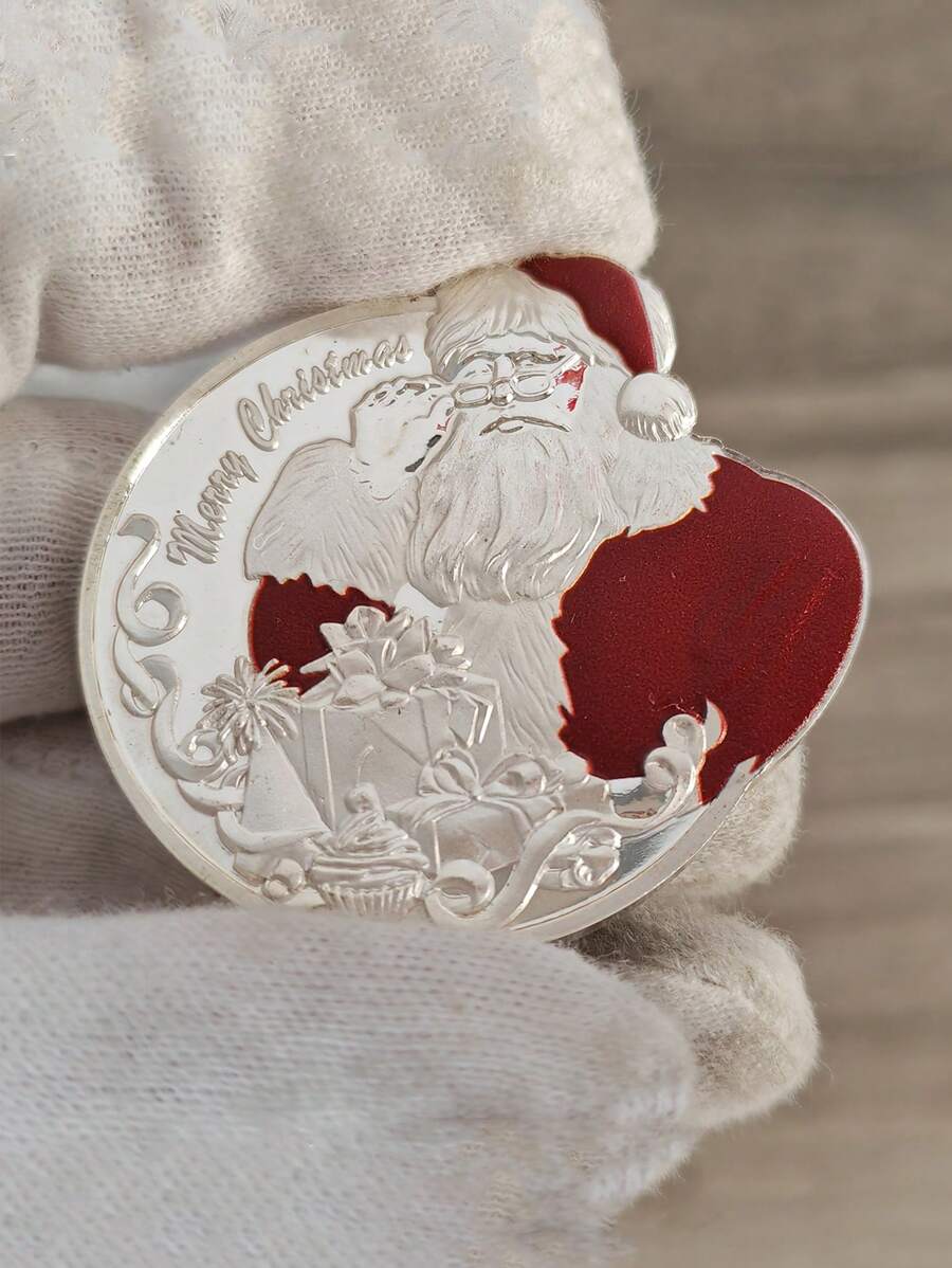 圣诞装饰 1 件圣诞老人金属浮雕纪念币，感恩节和圣诞节礼物 - 彩色 - 查看 1