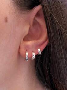 CLICK SILVER PLAIN HOOP EARRING TRIO KIT - 銀色 - 查看 3