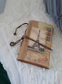 Journal - 1Pc A6 Notepad, 180 Pages Kraft Paper - High Quality Leather - Vintage Style - Iron Tower Pattern Booklet - With 2 Pockets - Removable Binder, Suitable As A Gift, Unisex - Daily Planner, Study Planner, Life Record, To-Do List, Travel, Multi-Purpose - Notebook - 7.3 * 5.1 In/ Handbooks -Very Retro And Special Journal - Loose-Leaf Binder - Multicolor - View 6