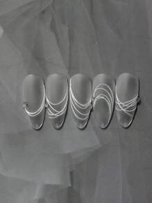 1 Sheet Edge Brushed Line Smile Wave White Line Nail Decals French Nail Stickers Nail Decorations Manicure Accessories Nails Nail Supplies - White - View 2