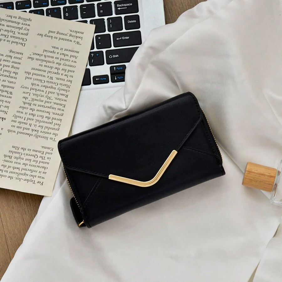 INS New High-End Envelope Zipper Wallet Minimalist Multi-Card Slots PU Coin Gifts Essentials Items For Women Wallet Purse Wallet Small Wallet - Black - View 1