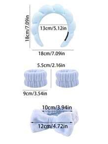 1 件洗脸头带/2 件洗脸腕带/3 套水疗头带/4 套洗脸头带、护肤蝴蝶结头带、一对洗脸腕带、化妆头带、洗脸头带、护肤头带、天鹅绒蓬松海绵头带、蝴蝶结、泡泡、水疗头带、发带、发箍、发饰 - 藍色 - 查看 2