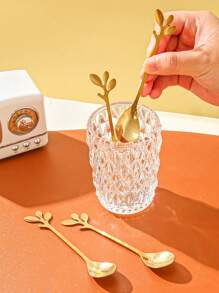 4 件/6 件/7 件/套不锈钢叶形勺子架托盘套装，厨房甜点小勺子搅拌勺咖啡勺储物罐，糖果、甜点、小吃、蛋糕、水果的家居装饰，适用于户外、家居、厨房、派对、生日、礼物