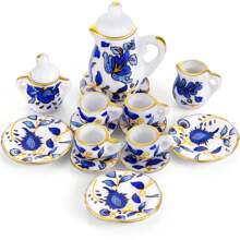 Bộ ấm trà sứ mini 15 món tinh tế | Hoa hồng thanh lịch, pháo hoa, mèo, cánh hoa, chấm bi xanh, hoa và các mẫu thiết kế khác | Đồ trang trí thiết yếu cho năm mới, giáng sinh và nhà búp bê, quà tặng cao cấp, Halloween, đồ trang trí Halloween - Nhiều màu - Xem 15