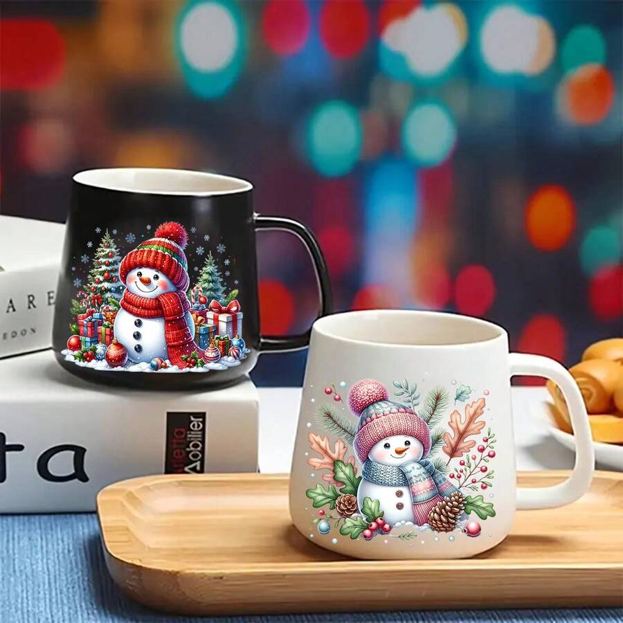 12pcs Christmas Snowman UV DTF Mug Wraps - Waterproof & Scratch Resistant DIY Vinyl Sticker Decals Set 3D Crystal Clear Stickers For Glass Cups And Bottles DIY Coffee Cups And Snow Globes Crafting, 8.2x20cm (3.2"X7.8") - Multicolor - View 1